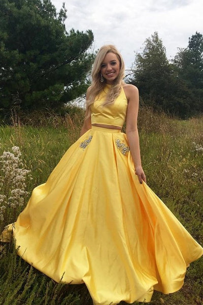 satin-yellow-two-piece-prom-dresses-with-rhinestones-pockets