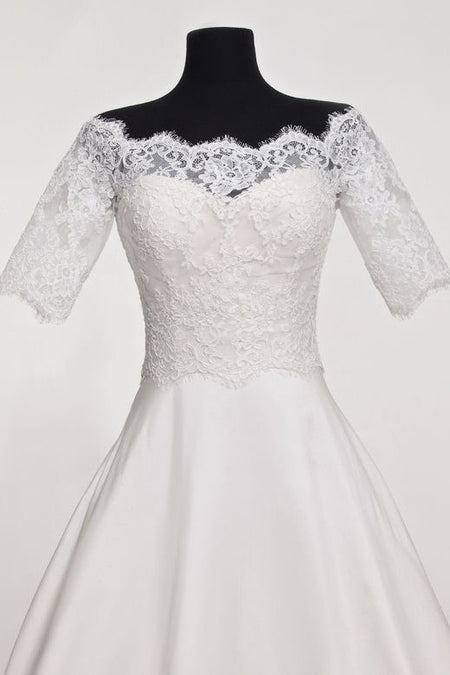 Short Sleeves Bridal Wedding Jackets Bolero with Beaded Lace