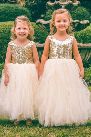 Scoop Neck Gold Sequin Wedding Party Dress for Children – loveangeldress