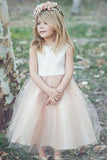 scoop-neck-ivory-champagne-flower-girl-dress-with-tulle-skirt