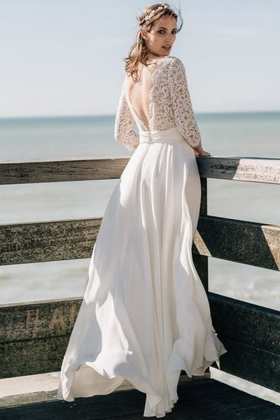 scoop-neck-lace-boho-wedding-gown-chiffon-skirt-1