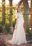 scoop-neck-lace-pregnant-women-dress-with-short-sleeves