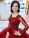scoop-neck-lace-tulle-red-ball-gowns-long-sleeved-evening-dresses-1
