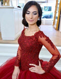 scoop-neck-lace-tulle-red-ball-gowns-long-sleeved-evening-dresses-1