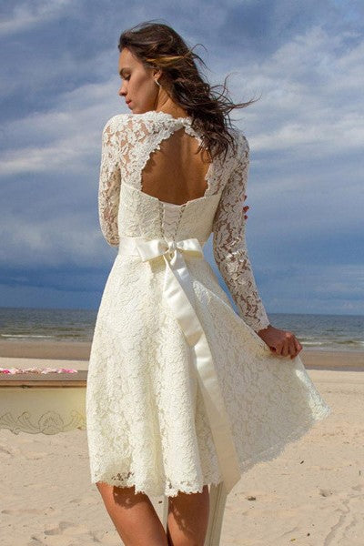 Seaside Short Lace Wedding Dress with Sleeves vestido corto de novia – loveangeldress