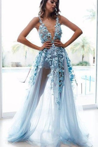 See-through Floral Lace Prom Dress with Deep V Neckline loveangeldress See-through Floral Lace Prom Dress with Deep V Neckline loveangeldress