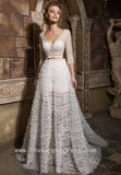 see-through-half-sleeves-tiered-wedding-dress-v-neck-vestido-de-novia