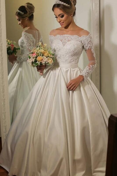 see-through-lace-long-sleeves-bridal-gown-satin-skirt