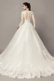 see-through-long-sleeves-ball-gown-wedding-dress-lace-tulle-cathedral-train-1