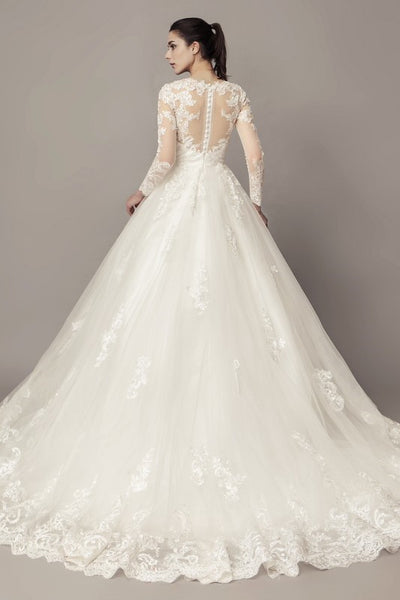 see-through-long-sleeves-ball-gown-wedding-dress-lace-tulle-cathedral-train-1