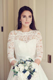 see-through-neckline-lace-ivory-wedding-dresses-34-sleeves-1