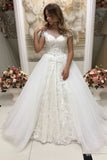 see-through-neckline-tulle-lace-wedding-dresses-with-sleeves
