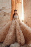 sequin-sweetheart-champagne-wedding-gown-ruffled-skirt