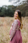Sequin Tulle Long-sleeves Baby Shower Gown for Maternity