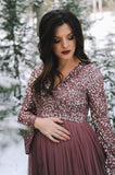 Sequin Tulle Long-sleeves Baby Shower Gown for Maternity