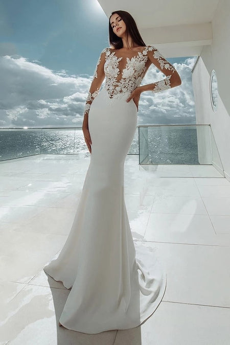 Square Neck Simple Mermaid Wedding Gown 2020
