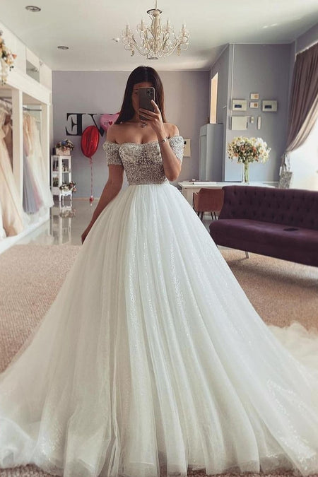 Princess Floral Lace Ball Gown Wedding Dress Off-the-shoulder