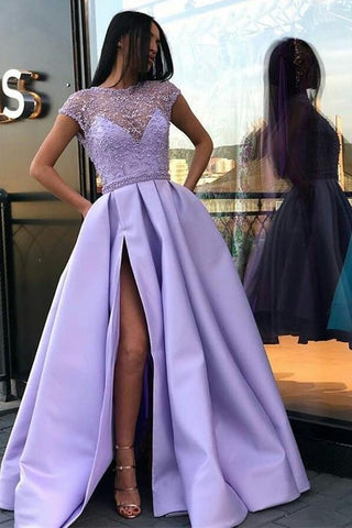 Sheer Crystals Lavender Evening Prom Dress with Cap Sleeves – loveangeldress