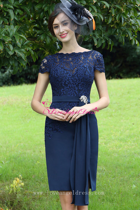 Appliqued Beaded Royalblue Mother of-the Bride Dress Cap Sleeves