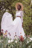 sheer-lace-long-sleeve-wedding-dress-two-piece-chiffon-skirt