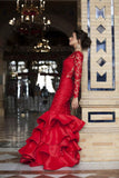 sheer-lace-long-sleeves-mermaid-red-evening-gown-with-ruffles-skirt