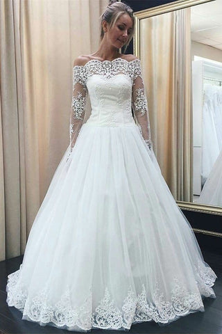 Sheer Lace Long Sleeves Wedding Dresses with Buttons Back loveangeldress Sheer Lace Long Sleeves Wedding Dresses with Buttons Back loveangeldress
