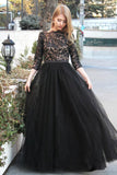 sheer-lace-tulle-black-prom-dresses-with-3-4-sleeves