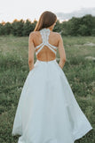 sheer-lace-two-piece-wedding-dresses-satin-skirt-1