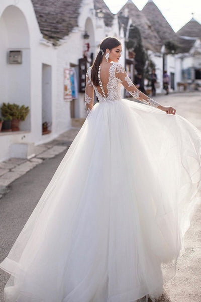 sheer-long-sleeves-bridal-dress-wedding-tulle-skirt-1
