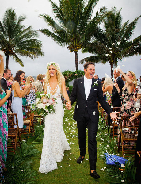 Sheer Plunging V-neck Lace Mermaid Bridal Gown
