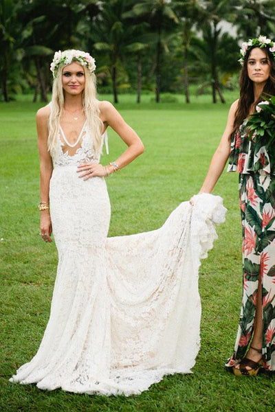 sheer-plunging-v-neck-lace-mermaid-bridal-gown