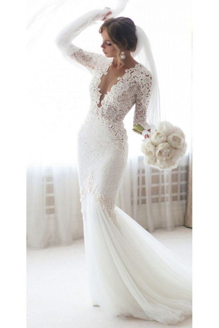 Simple Bridal Gown with Deep V-neckline