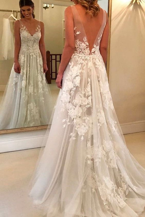 sheer-v-neckline-a-line-floral-lace-dresses-wedding-1