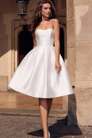 Short Satin Strapless Wedding Gown 2021 Summer  loveangeldress