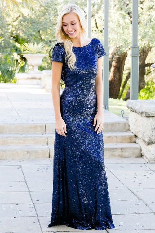 short-sleeves-blue-sequin-bridesmaid-dresses-with-draped-back