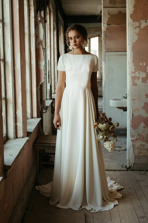 Short Sleeves Modest Bride Dress with Hollow Back – loveangeldress