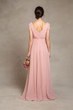 short-sleeves-pink-chiffon-bridesmaid-dress-v-neckline-1