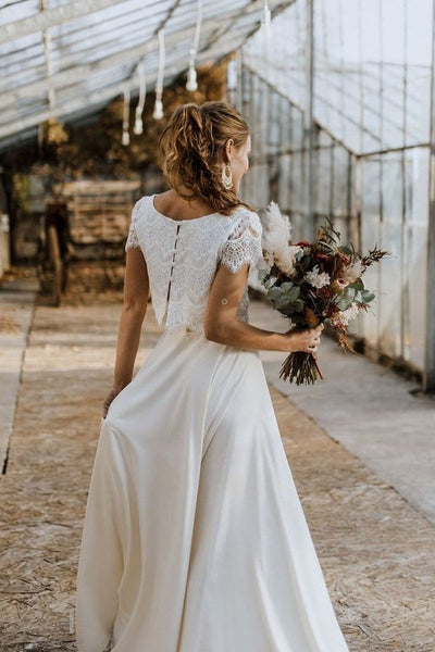 Short Sleeves Two-Piece Bridal Dresses with Lace Separates