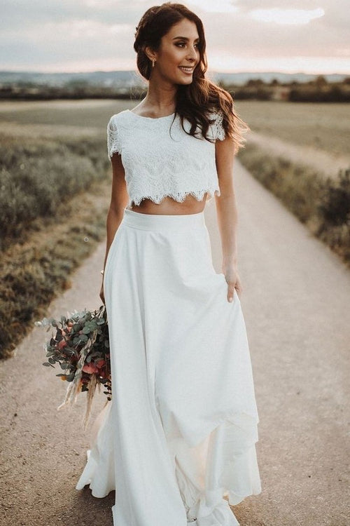 Short Sleeves Two-Piece Bridal Dresses with Lace Separates