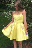 short-yellow-cocktail-party-gown-with-rhinestones-pockets