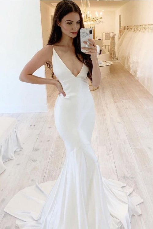 Simple Bridal Gown with Deep V-neckline