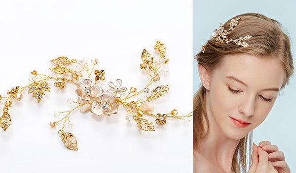 Simple Gold Flower Rhinestones Bridal Headpiece Wedding Hair Clip