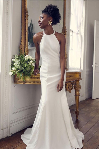 Simple Halter Bridal Gown for Beach Weddings loveangeldress Simple Halter Bridal Gown for Beach Weddings loveangeldress