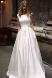 Simple Long Satin A-line Wedding Dresses with Pockets