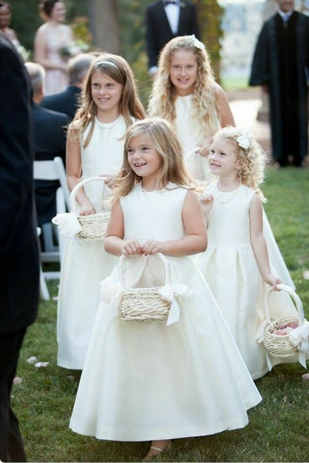 Square Neck Floor Length Ivory Flower Girl Dress Tulle