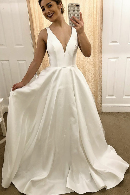 simple-satin-traditional-wedding-dresses-with-v-neckline