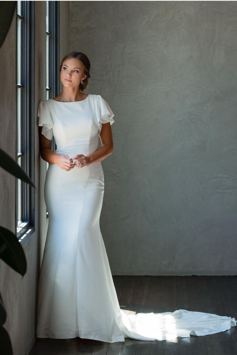 Simple Sheath Wedding Gown with Flounced Sleeves – loveangeldress