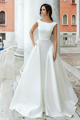 Simple Sophisticated Satin Wedding Dress with Pockets – loveangeldress