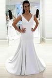 simple-white-satin-trumpet-wedding-dresses-with-bow-ribbon