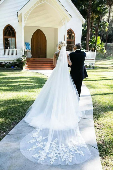 Two Tiers Ivory Tulle Bride Wedding Veil Cathedral